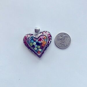 Alan K Murano glass millefiore heart pendant sterling silver
